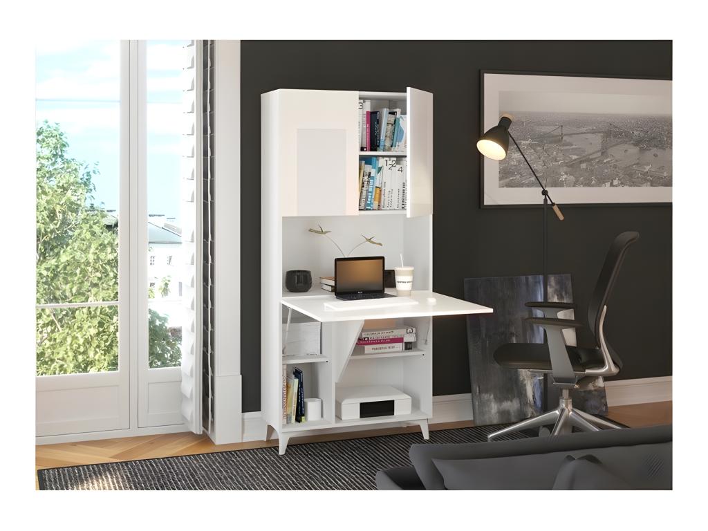 Armoire Placard Convertible en bureau et table Home Dekonao 175x80x36cm « Dekonao-Blanc brillant front /blanc mat corps » HSAX64936