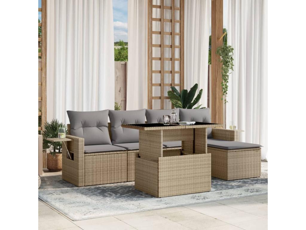 Salon de jardin avec coussins 6 pièces beige résine tressée TPMR47229