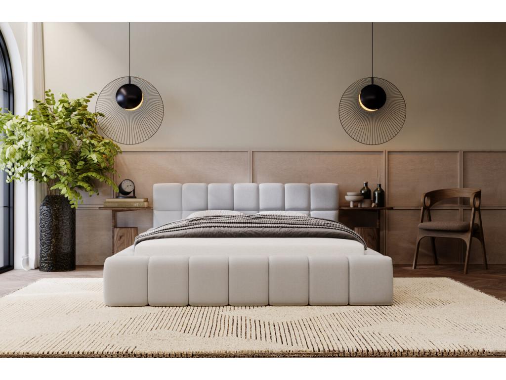 Lit rembourré avec rangement - 180x200 - lit double - velours - gris clair - Dekonao DWTN98611