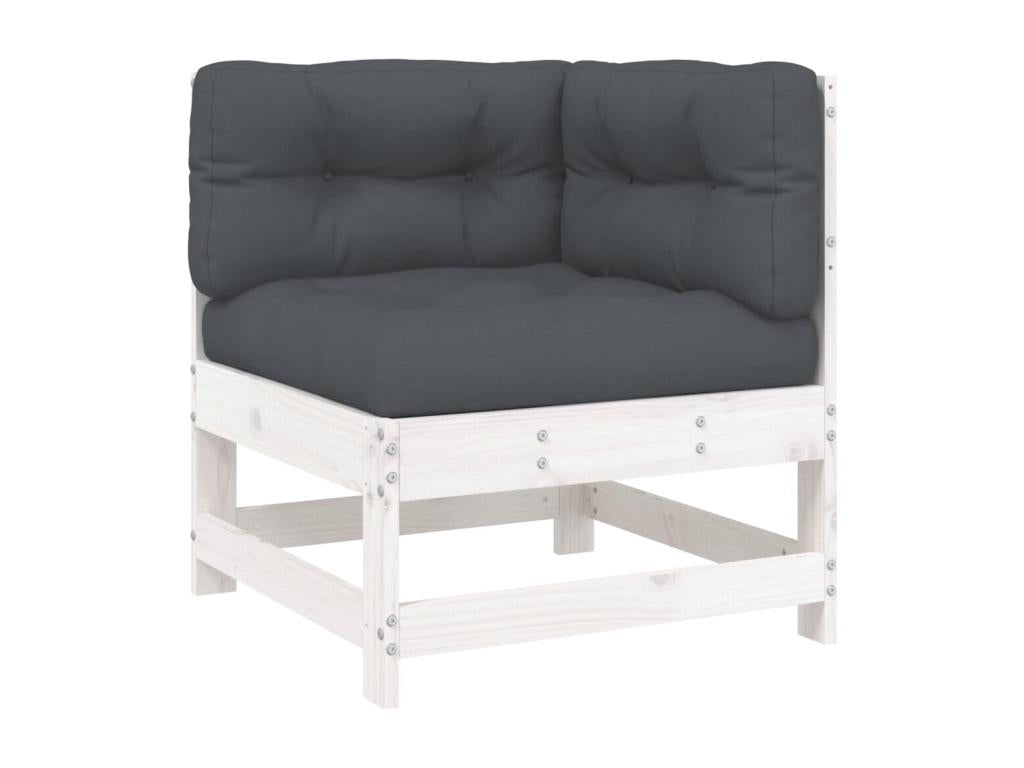 Salon de jardin 6 pièces avec coussins blanc bois massif BMMT07708