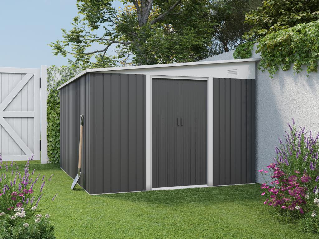 Abri de jardin métal adossé en acier galvanisé anthracite 9,76 m² - Dekonao QHNL81663
