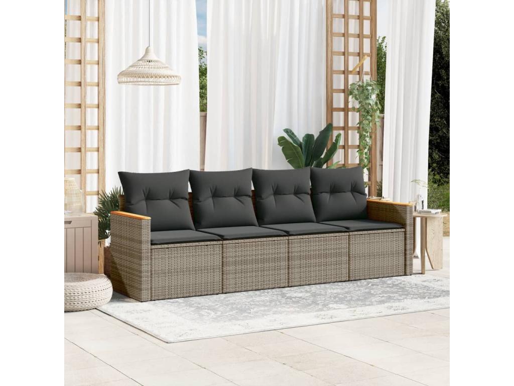 Salon de jardin 4 pcs avec coussins gris résine tressée DDSA71248