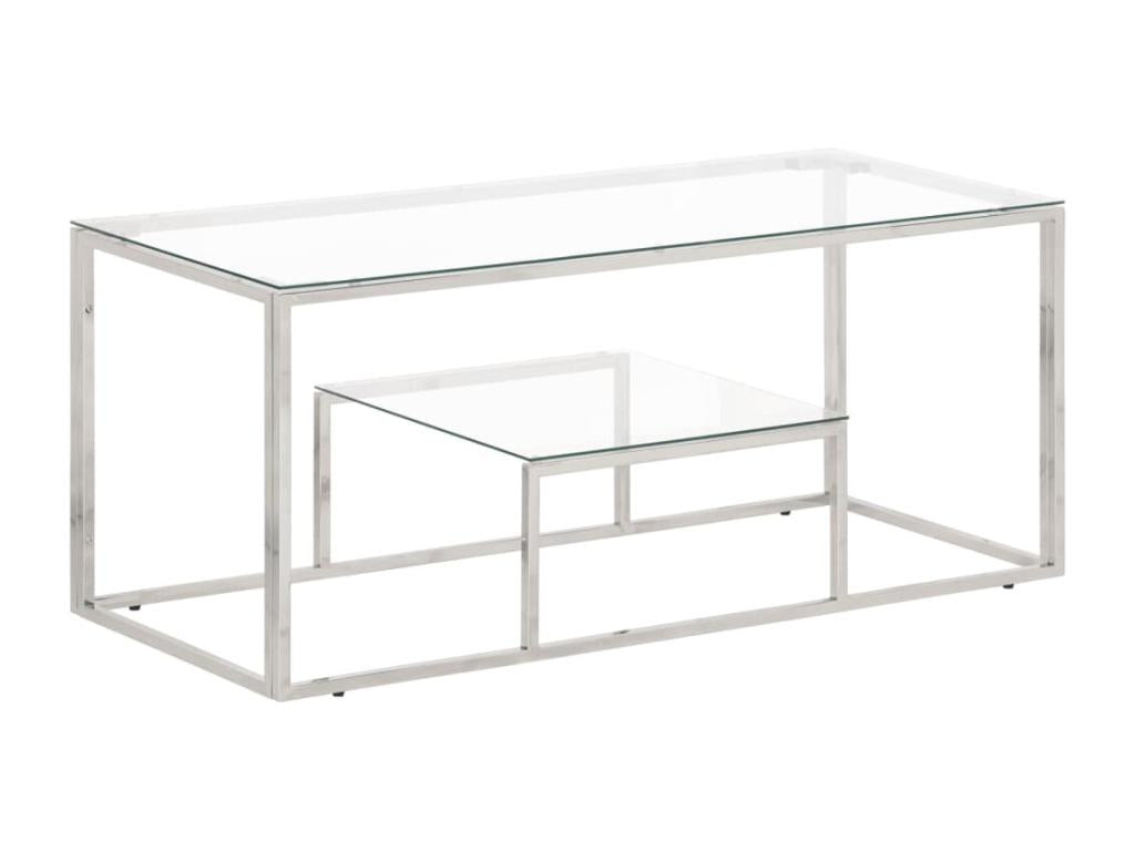 Table basse en acier inoxydable argenté et verre trempé MKDD92495