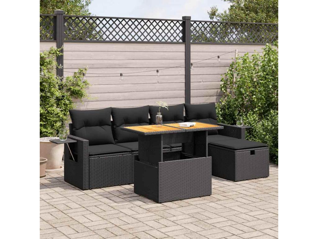 Salon de jardin 6 pcs avec coussins noir résine tressée Dekonao JSDW53557