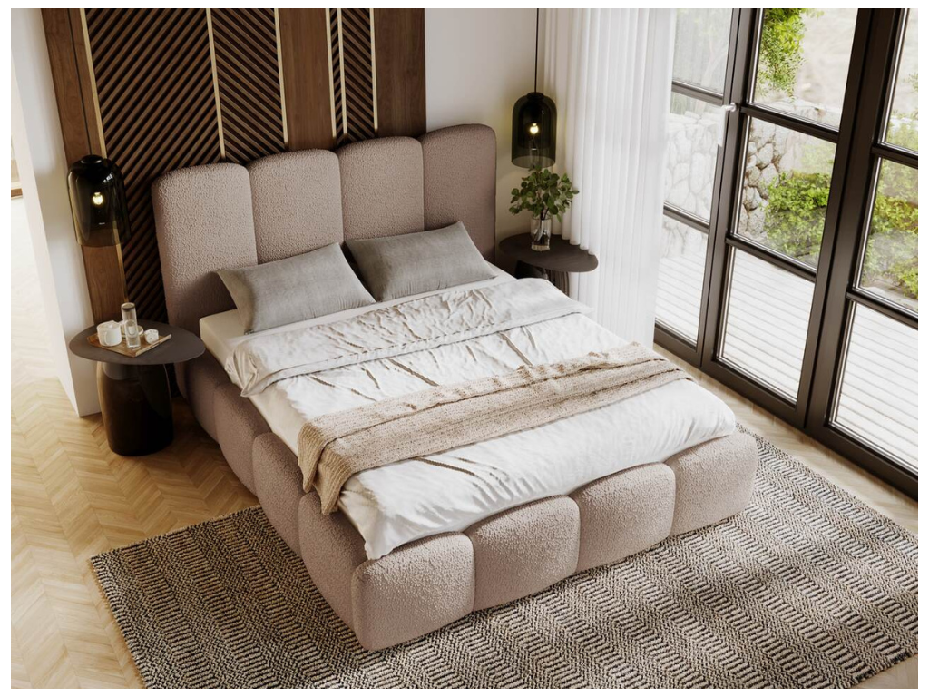 Lit rembourré avec rangement - 120x200 - lit double - bouclé - marron - Dekonao QWDU62963