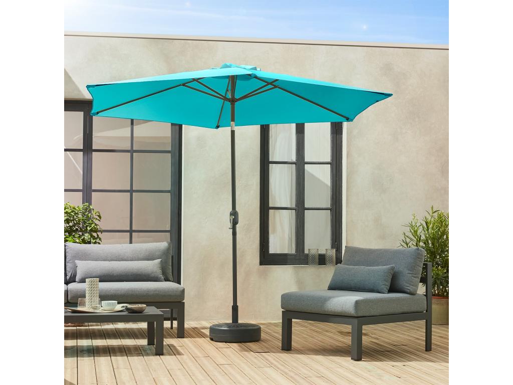 Parasol droit rond 300cm - Dekonao Turquoise - mât central en aluminium orientable et Dekonao d'ouverture GMTE63130