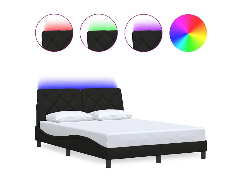 Cadre de lit avec LED sans matelas noir 140x200 cm tissu NMDJ34679