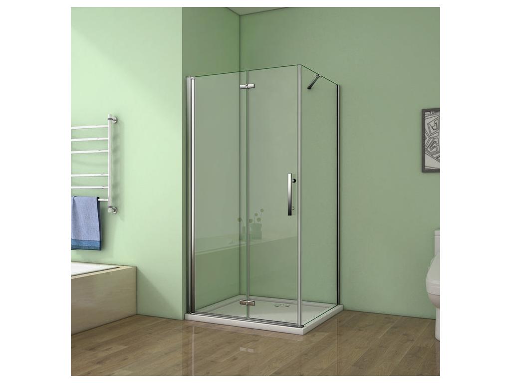 Cabine de douche pivotante et pliante 76x70x185cm en verre 6mm anticalcaire porte de douche latérale avec barre fixé d'angle TASV54184