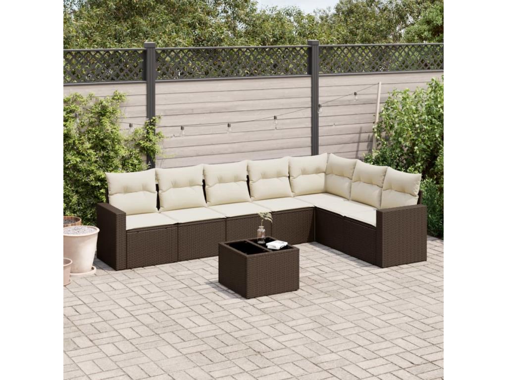 Salon de jardin 8 pcs avec coussins marron résine tressée AUNJ75933