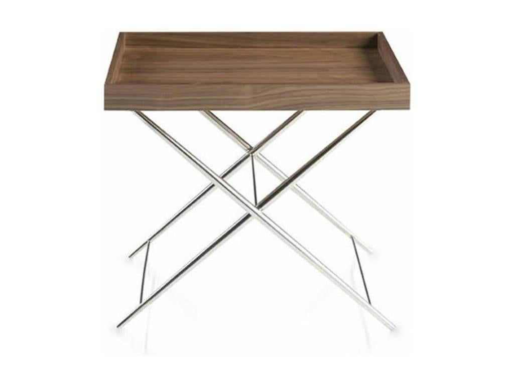 Table d'appoint en bois plaqué noyer et acier inoxydable Dekonao XJXA90505