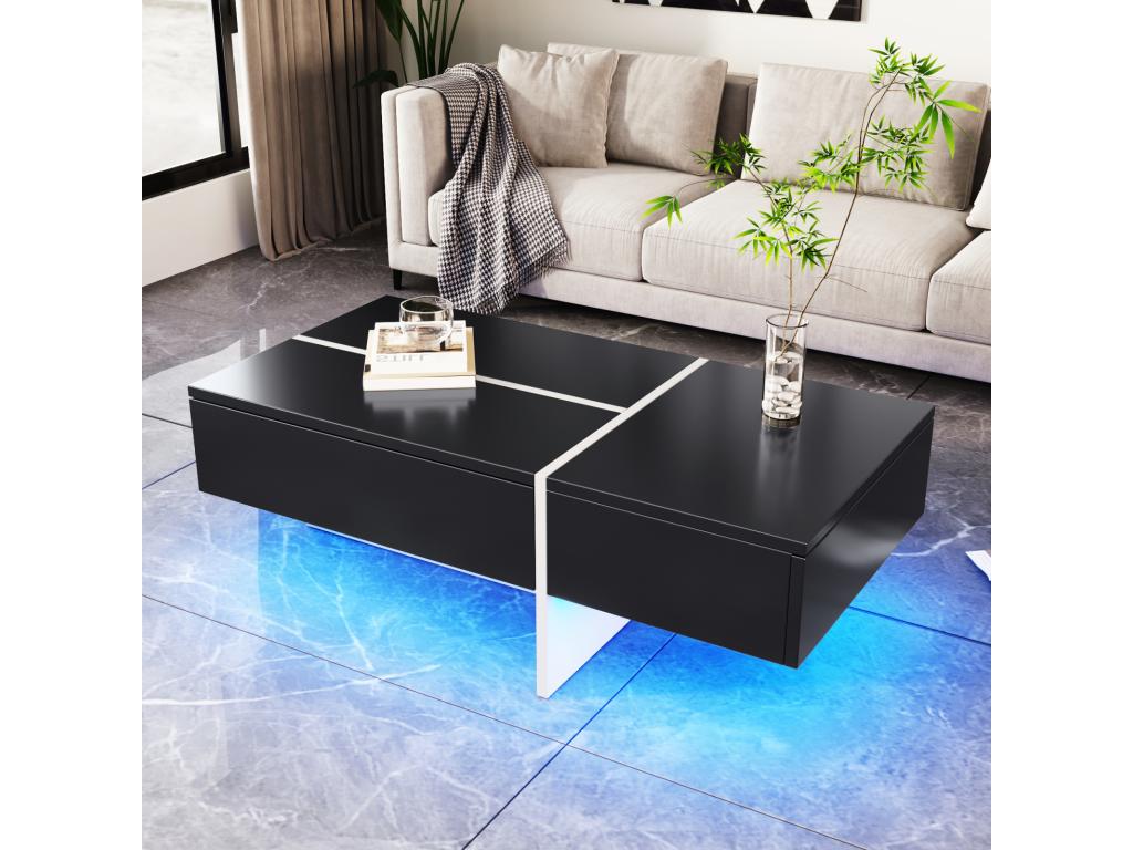 Table basse brillante structure en imitation marbre blanc et table assortie en noir avec LED-HAUSS SPOLE APPB91762