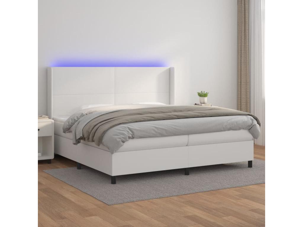 Lit à sommier tapissier et matelas et LED Blanc 200x200 Similicuir KETX63630