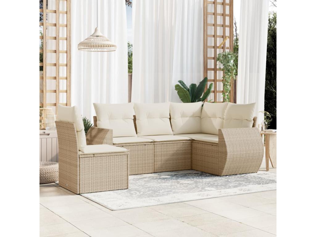 Salon de jardin avec coussins 5 pièces beige résine tressée ELOZ20520