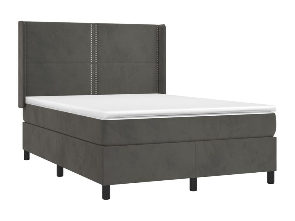 Lit à sommier tapissier et matelas Gris foncé 140x190cm Velours MBDH74856