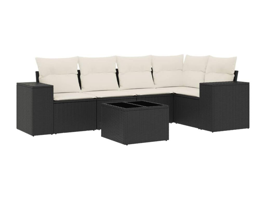Salon de jardin 6 pcs avec coussins noir résine tressée XNII97093