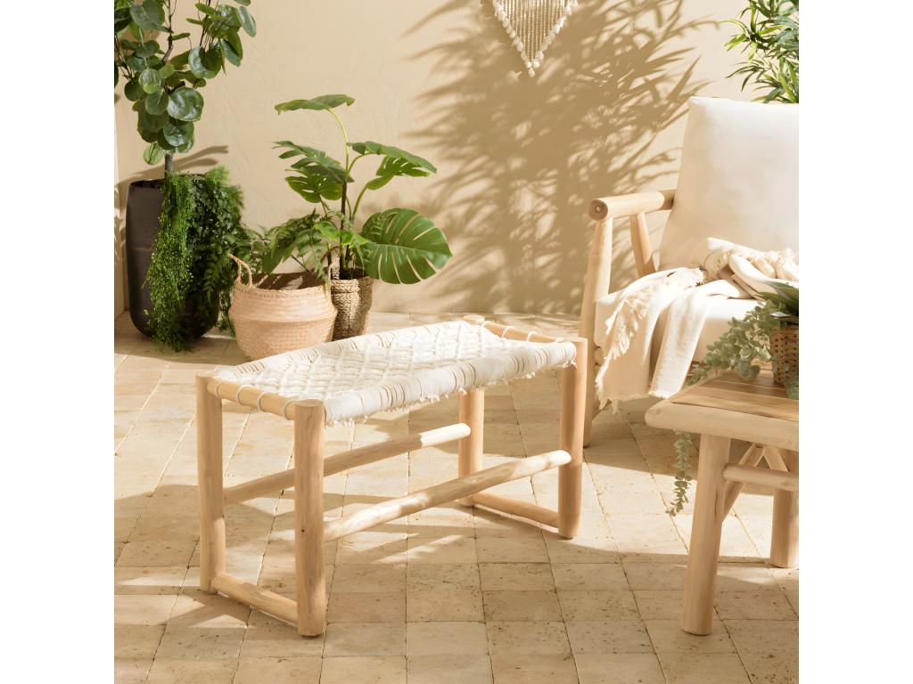 Dekonao - Banc en Dekonao de teck naturel assise en macramé blanc PACX09797