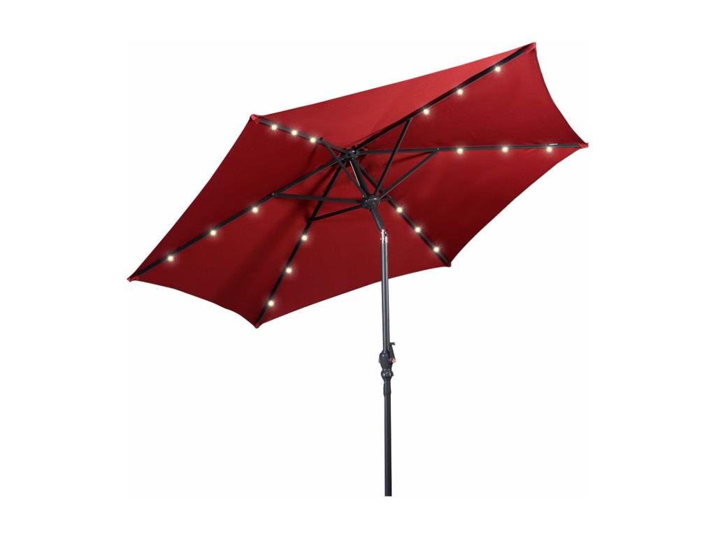 Parasol de Jardin Dia 300 CM/Parasol Déporté et Inclinable de Jardin avec 24 LED Vin Rouge OCZJ86744