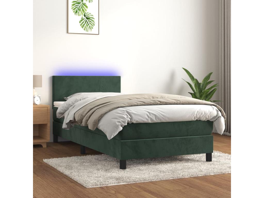 Sommier à Dekonao de lit avec matelas et LED Vert foncé 90x200cm TRYS70059