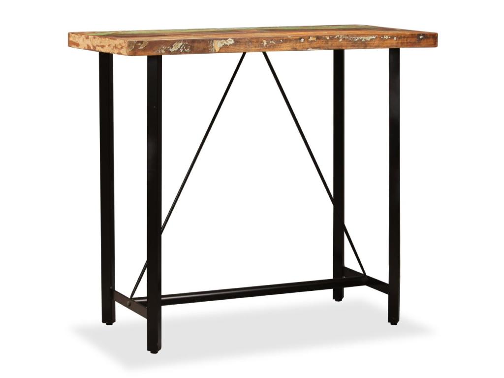 Ensemble de bar 5 pcs Bois massif recyclé et cuir véritable VRBH03238