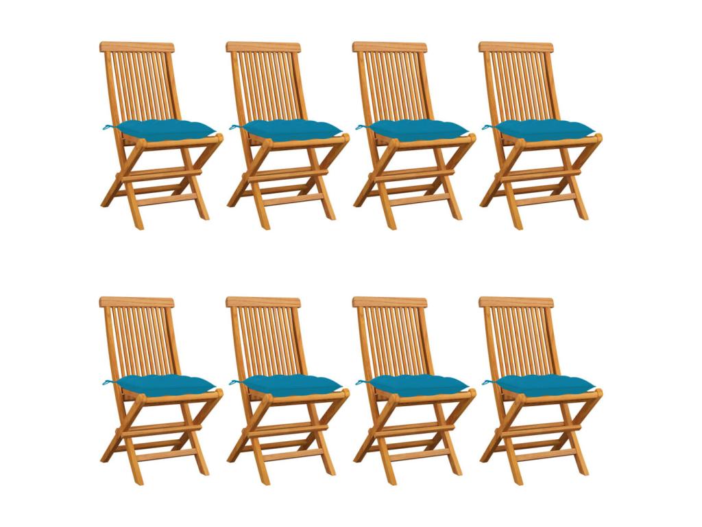 Chaises de jardin avec coussins bleu clair 8 pcs Teck massif 2 RPYG33764