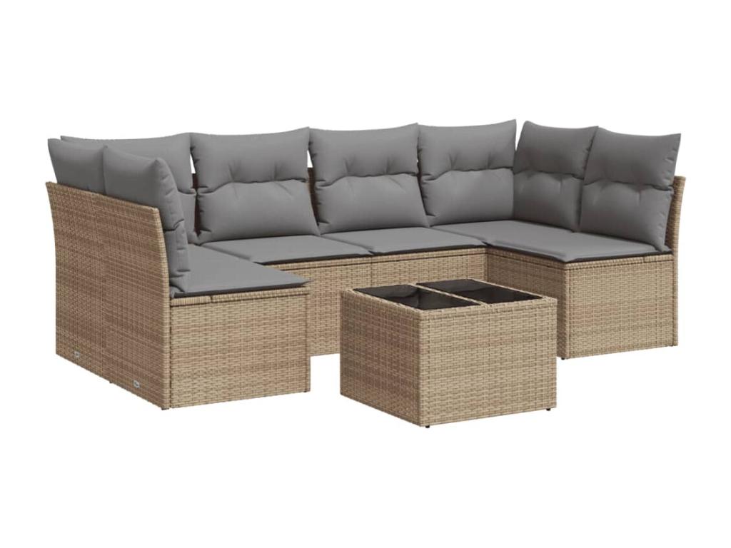 Salon de jardin avec coussins 7 pcs beige résine tressée MFAR74591