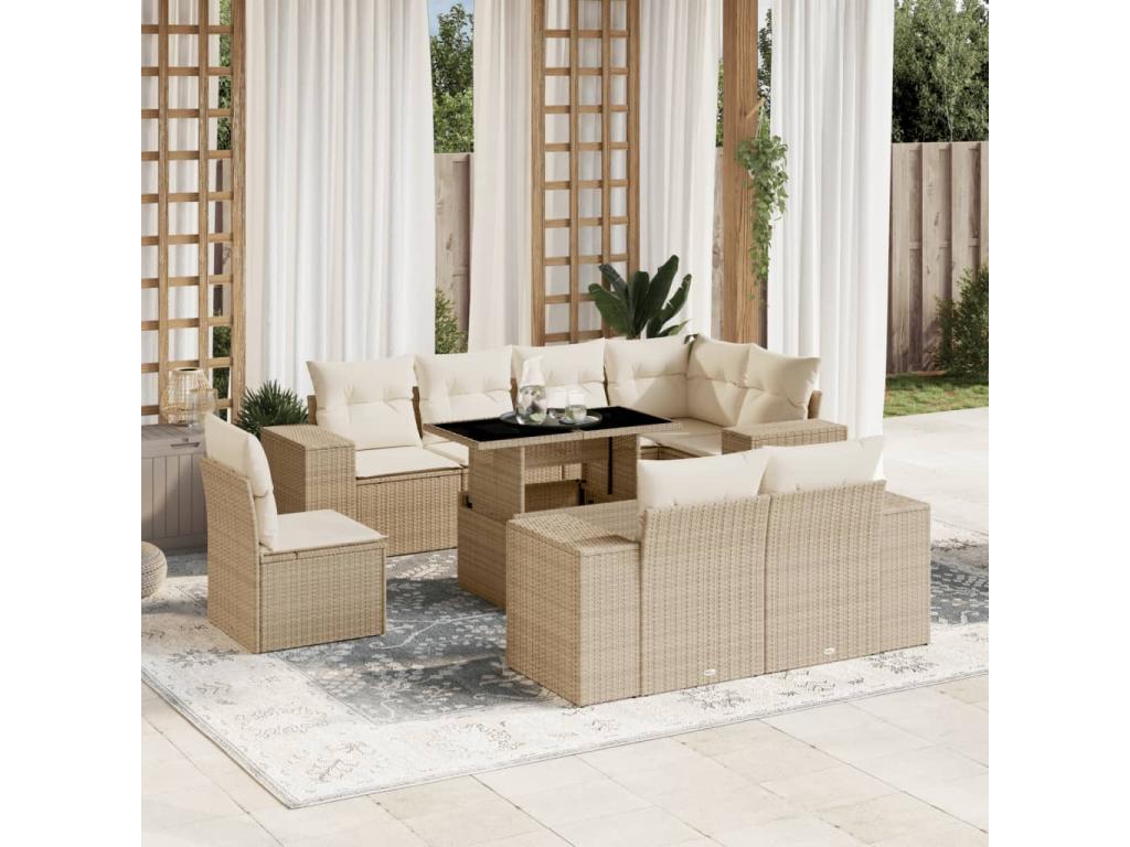 Salon de jardin avec coussins 9 pièces beige résine tressée MVVJ22131