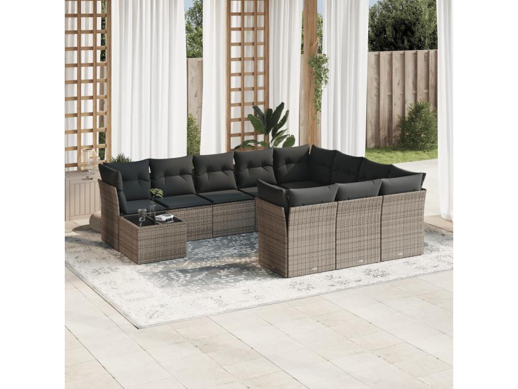 Salon de jardin 11 pcs avec coussins gris résine tressée UYAD21637