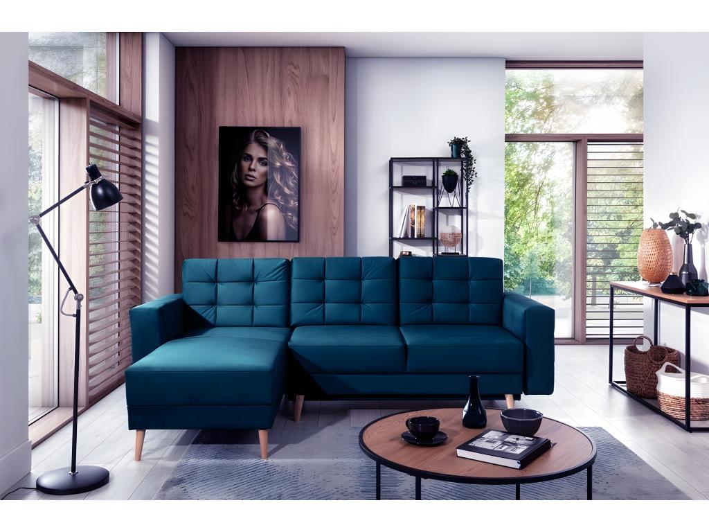 Canapé d'angle convertible Dekonao - en tissu de qualité 5 places bleu foncé angle gauche vu de face CCVW81249