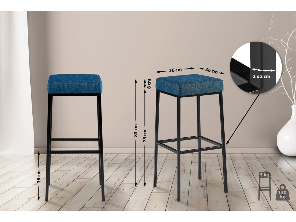 Tabouret de bar - Tissu / Noir - Bleu - Dekonao 85 BOOT04940