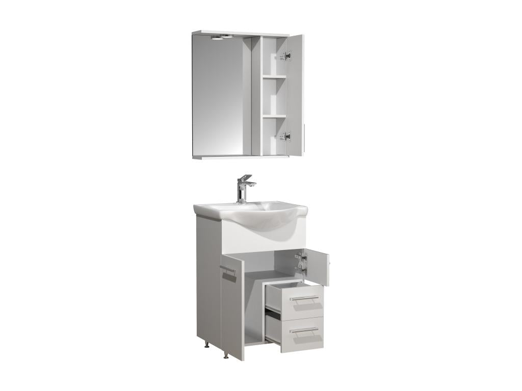 Dekonao 3-pièces lavabo meuble de salle de bains ensemble lavabo tiroir armoire de toilette Lisalo L blanc HFSP94165