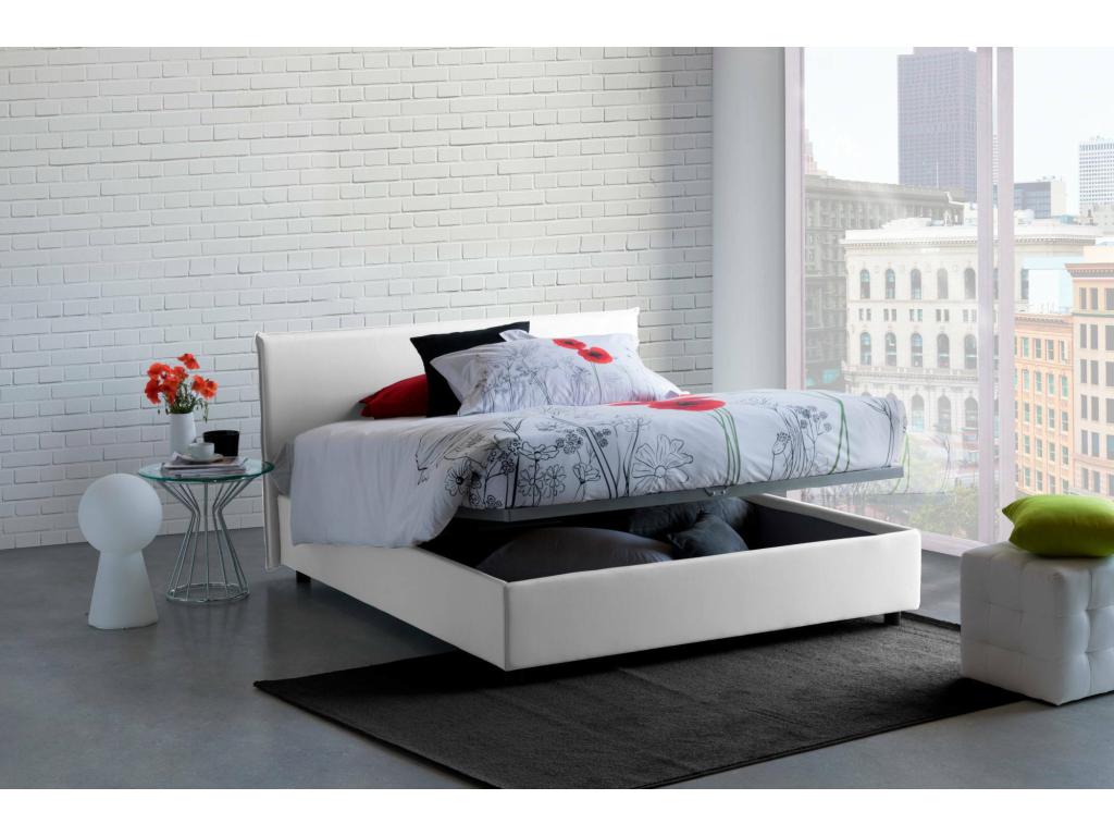 Lit double Dekonao Lit coffre avec revêtement en tissu Made in Italy Ouverture frontale avec matelas 160x190 cm inclus Blanc MICP68026