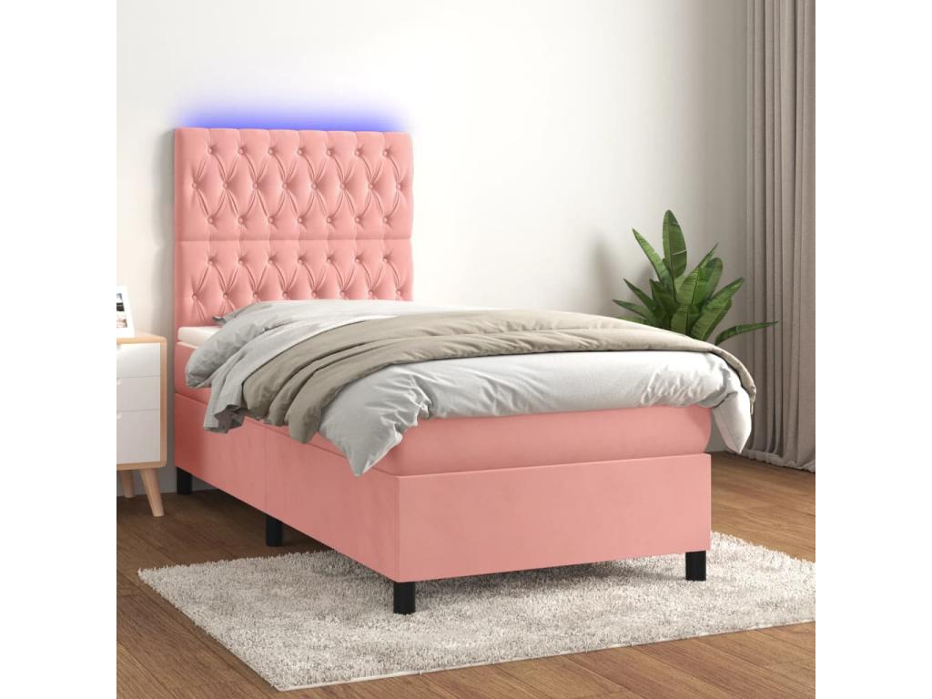 Sommier à Dekonao de lit matelas et LED Rose 100x200 cm Velours HJRH12037