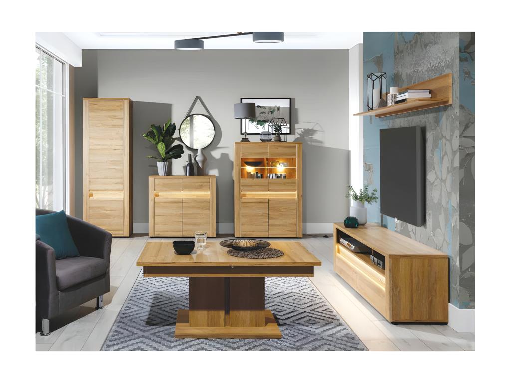 Meuble TV 2 tiroirs Chêne à LED - Dekonao - L 150 xl 40 x H 49 cm UINU48916