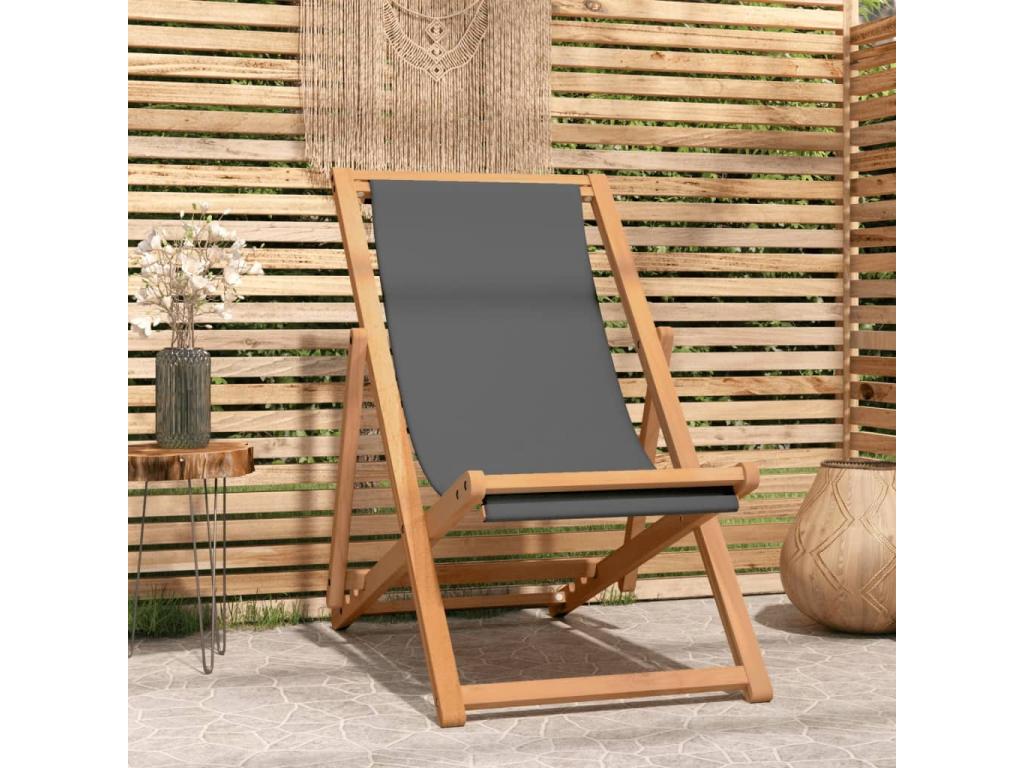 Chaise de plage pliable Bois de teck solide Gris EOXY12203