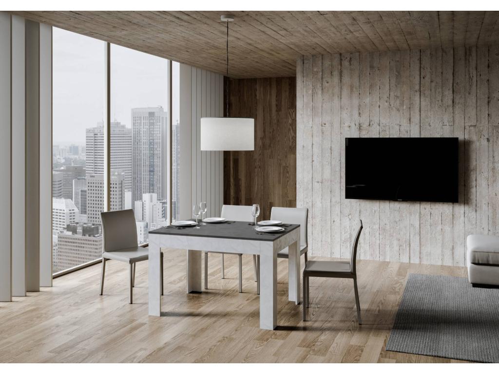 Table extensible 90x120/180 cm Bibi Mix dessus Anthracite Spatulé cadre Blanc Spatulé TJDL43927