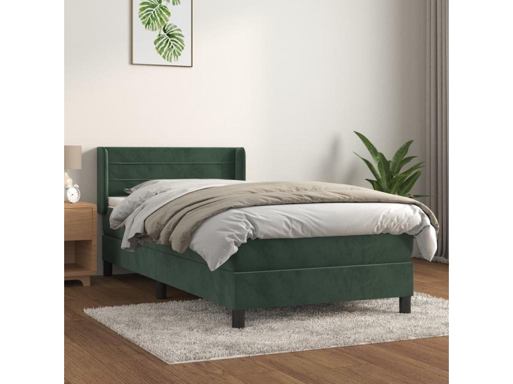 Lit à sommier tapissier avec matelas Vert foncé 90x200 cm LDZJ55832