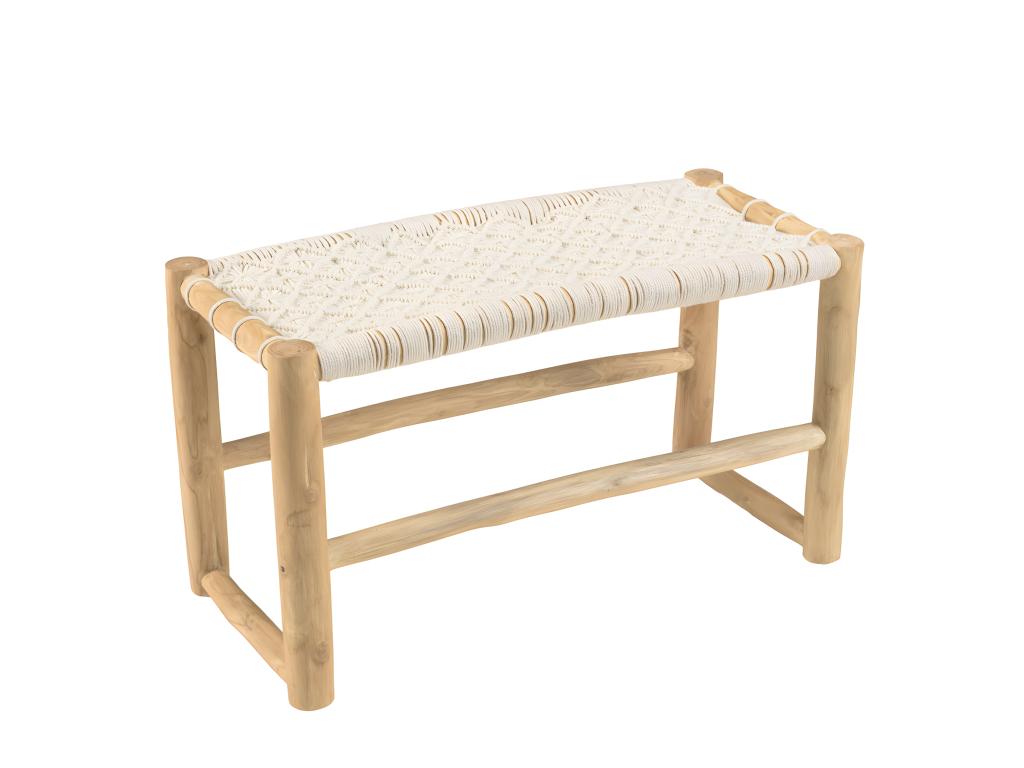 Dekonao - Banc en Dekonao de teck naturel assise en macramé blanc PACX09797