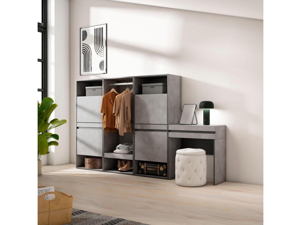 Meuble à Chaussures 250x35x145 cm Chambre à coucher pièce Vestiaire ouverte Coiffeuse Ciment HGRG63442