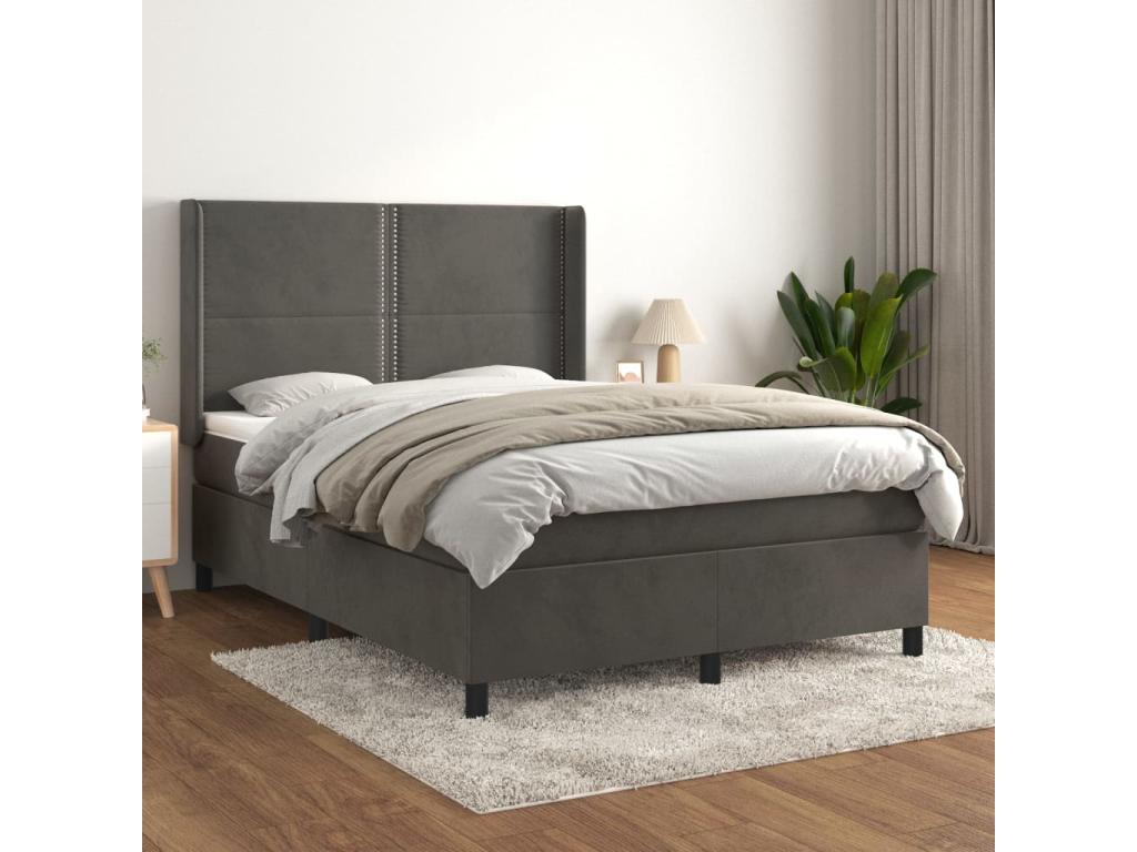 Lit à sommier tapissier et matelas Gris foncé 140x190cm Velours MBDH74856