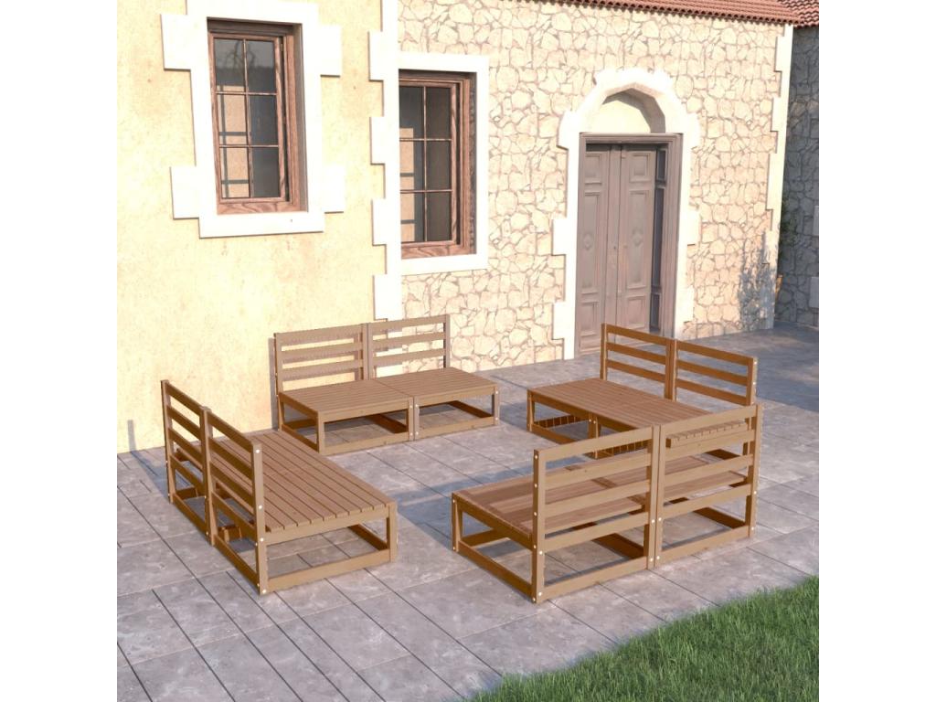 Salon de jardin 8 pcs marron miel bois de pin massif LBPF48519