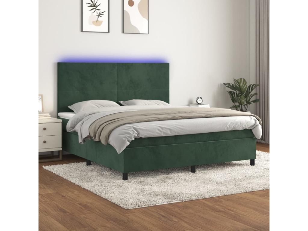 Sommier tapissier matelas et LED Vert foncé 180x200 cm Velours MWCE26394