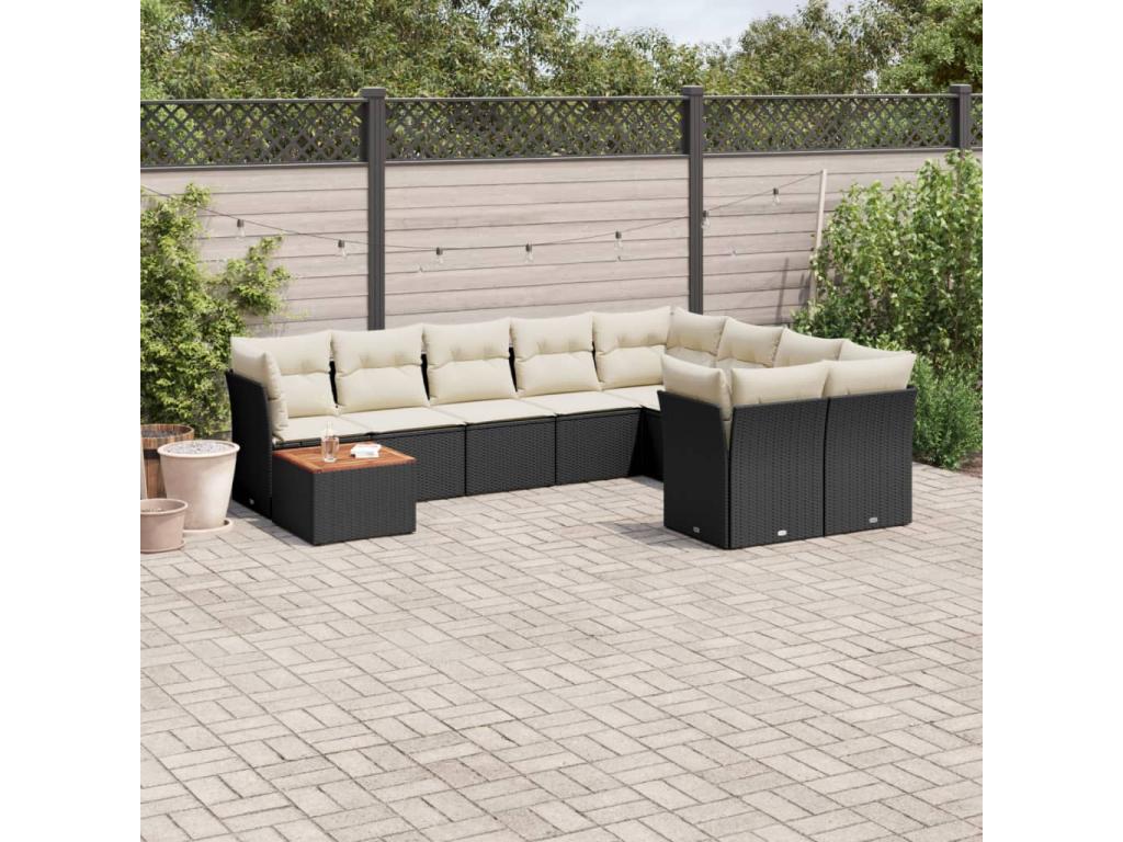 Salon de jardin 10 pcs avec coussins noir résine tressée LKPB84327