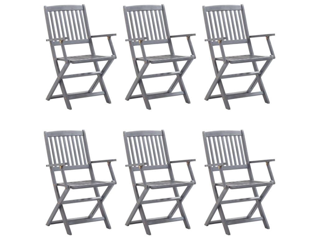 Chaises pliables d'extérieur 6 pcs avec coussins Bois d'Dekonao 14 XXCH77794