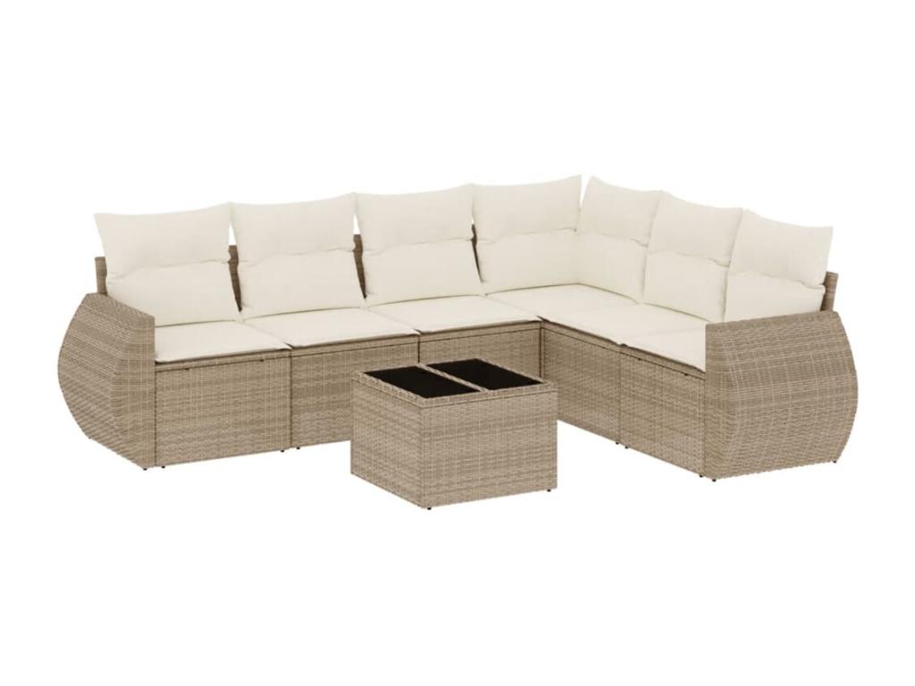 Salon de jardin avec coussins 7 pièces beige résine tressée TSSM47794