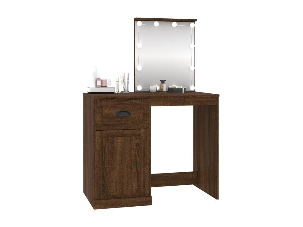 Coiffeuse avec LED chêne marron 90x50x132.5cm bois d'ingénierie YEMX60740