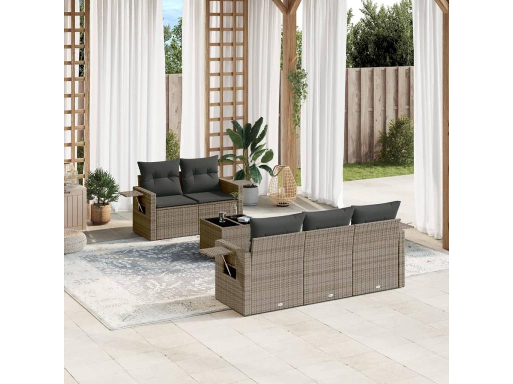 Salon de jardin 6 pcs avec coussins gris résine tressée PXXB56274