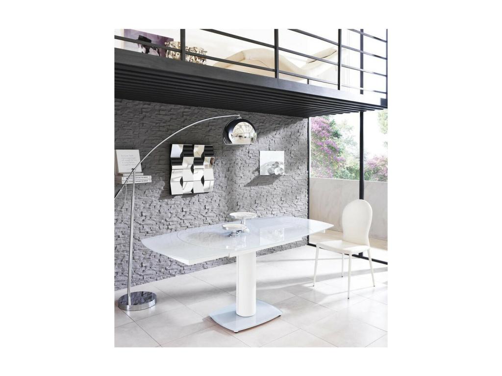 Table extensible Dekonao en verre trempé blanc jusqu'à 180 cm HMXQ34780
