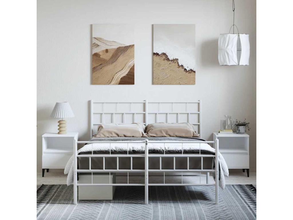 Cadre de lit métal sans matelas et pied de lit blanc 135x190 cm UYZI09227