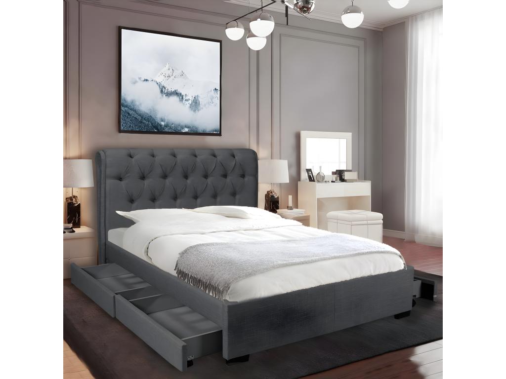 Lit Dekonao 140x190 4 tiroirs sommier / Gris foncé WOWD51463
