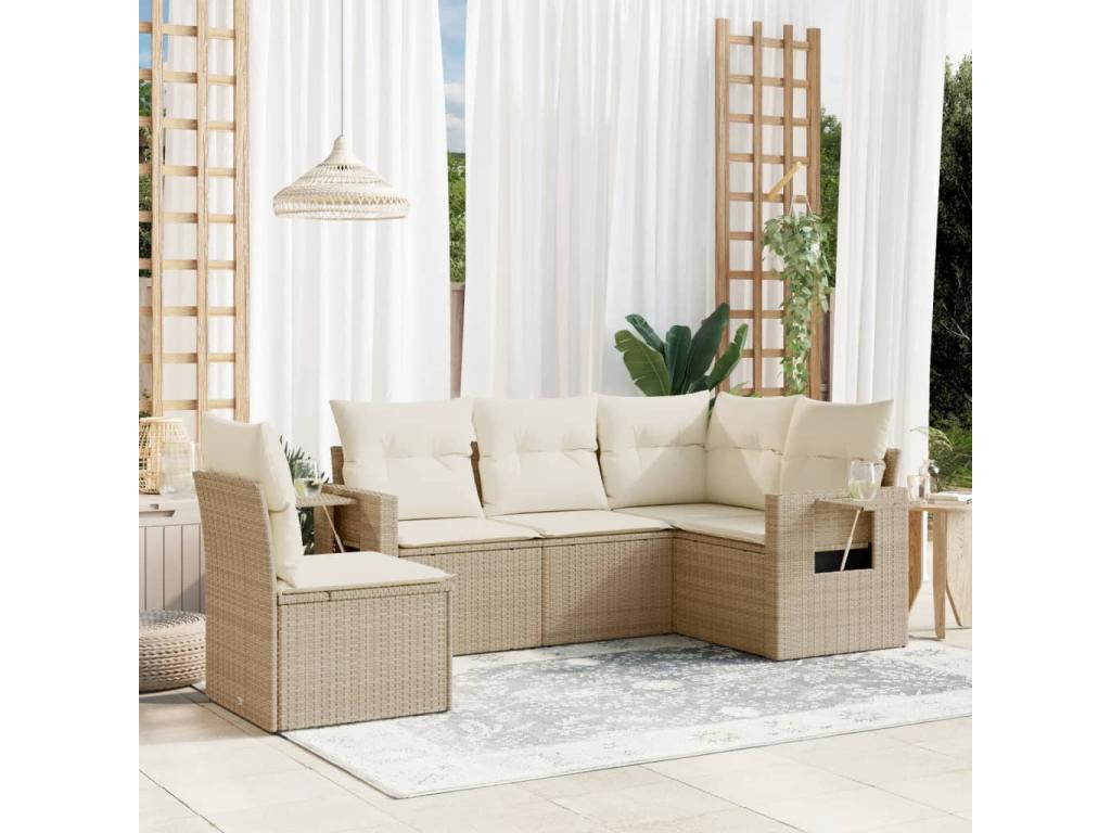 Salon de jardin avec coussins 5 pièces beige résine tressée XDUQ66904